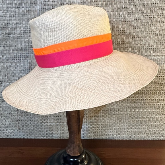 🌟2xHP🌟Sensi Studio Wide Brim Panama Hat Ecuadorian Straw Neon Orange Fuchsia - Picture 5 of 13